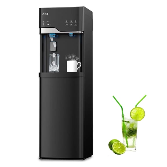 IKT Self Cleaning Water Dispenser with Ice Maker Bottom Load for 5 Gallon,22lbs Daily Capacity,3-Temp(Hot/Room/Cold),Child Safety Lock,Empty Bottle Light,Black