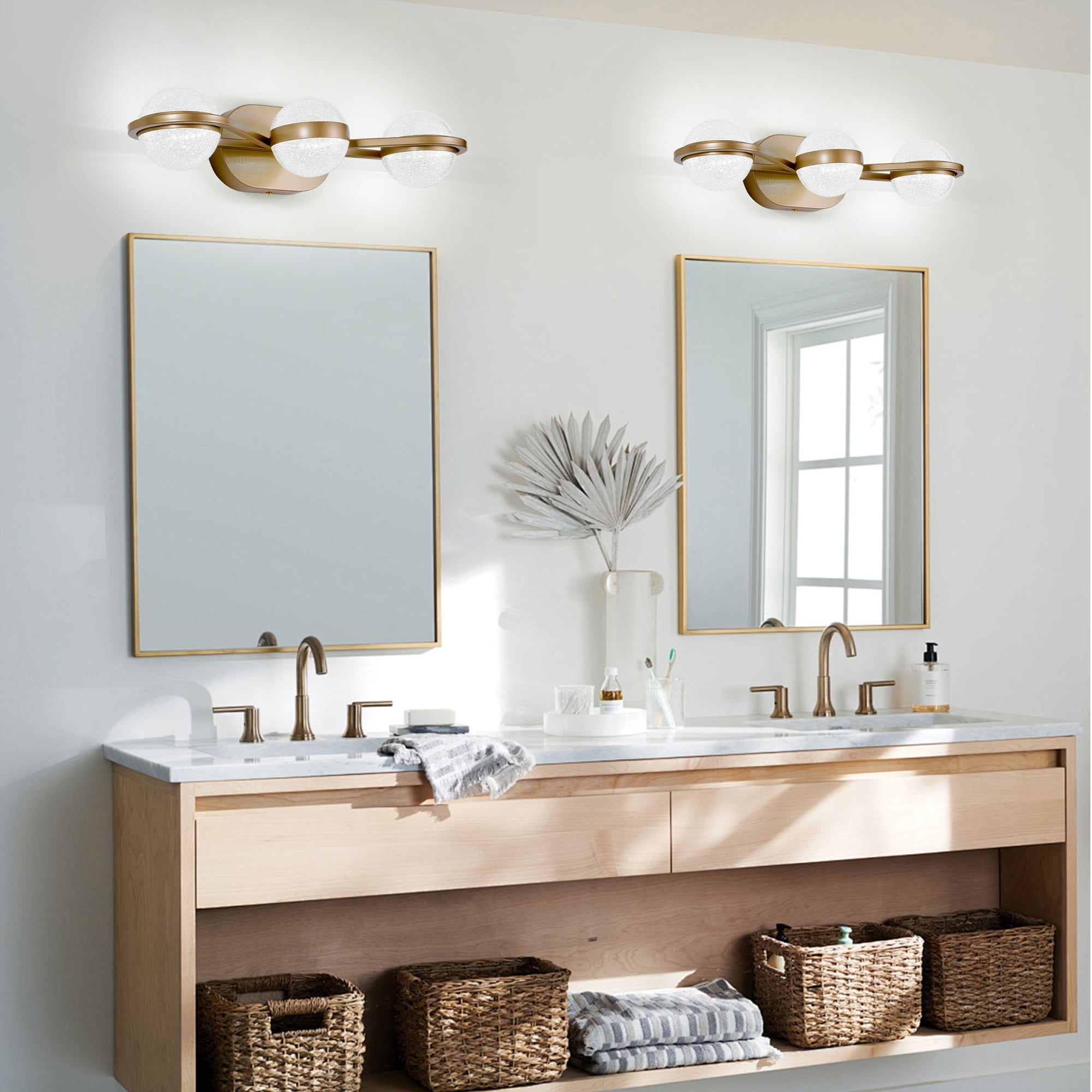 21 Inch LED Bathroom Vanity Light, Modern 3-Light Dimmable Wall Sconce with Globe Shades, Bronze Finish