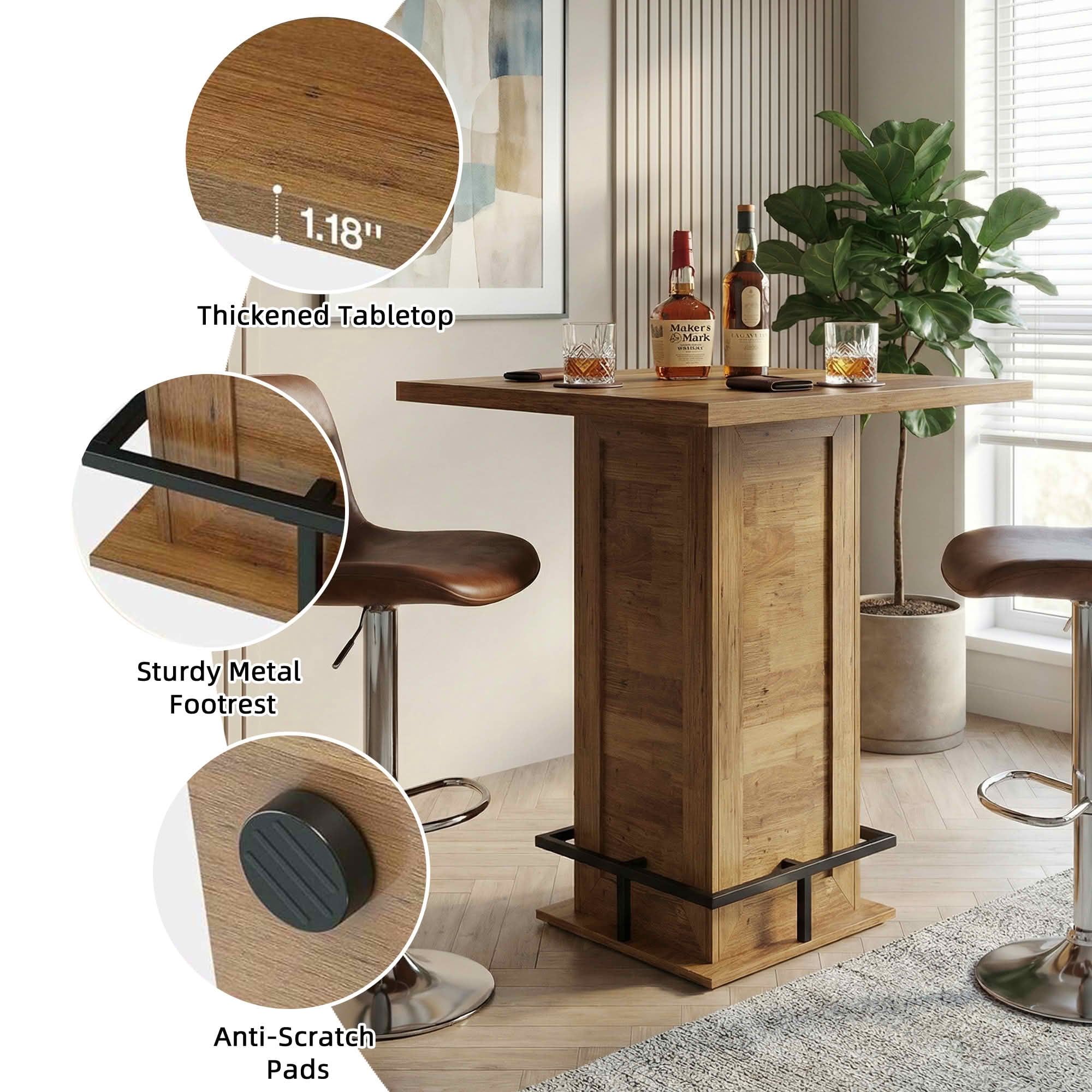 MAYEERTY Industrial Square Bistro Pub Table, 39 Inch Counter Height Bar Cocktail Table for Home Dining and Small Gathering