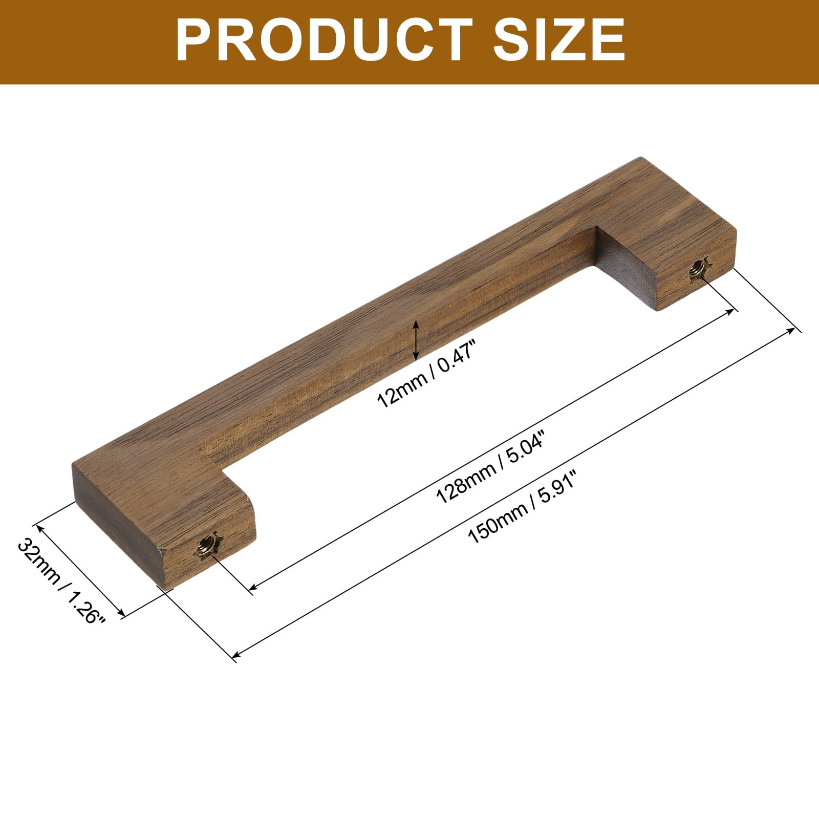 Uxcell 4 Pack Wood Drawer Pulls, 5 Inch Hole Center Square Wooden Drawer Pulls Cabinet Handles with Screws for Kitchen Dresser Wardrobes Door Cupboard, Dark Walnut