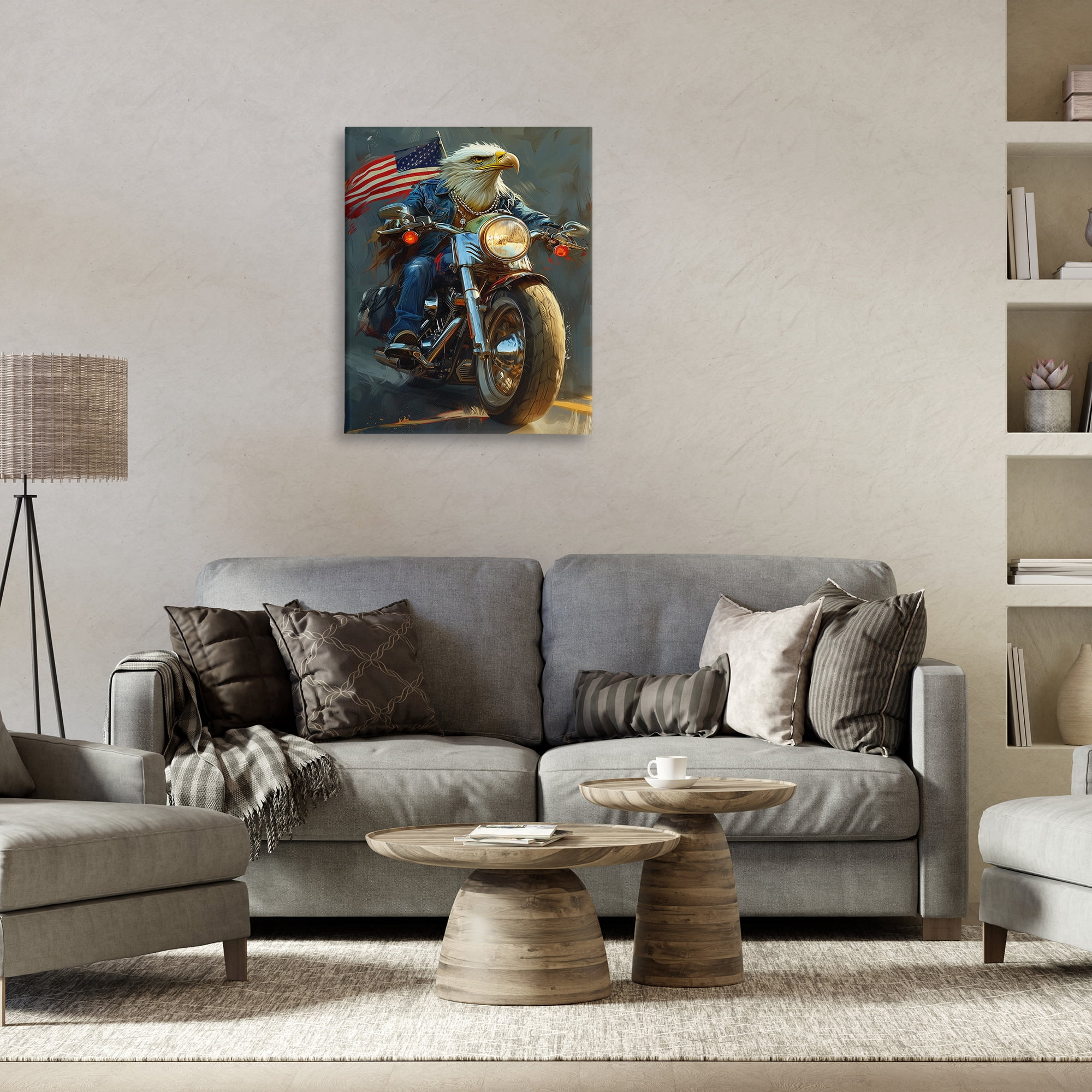 Stupell Industries Patriotic Eagle Motorcycle Transportation Painting Gallery Wrapped Canvas Art Print Wall Art, 24 x 30