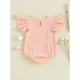 thumbnail image 4 of Suealasg Baby Girls Romper 3M 6M 12M 18M Fly Sleeve Round Neck Solid Color Bodysuit Infant Girls Summer One Piece Clothes, 4 of 9
