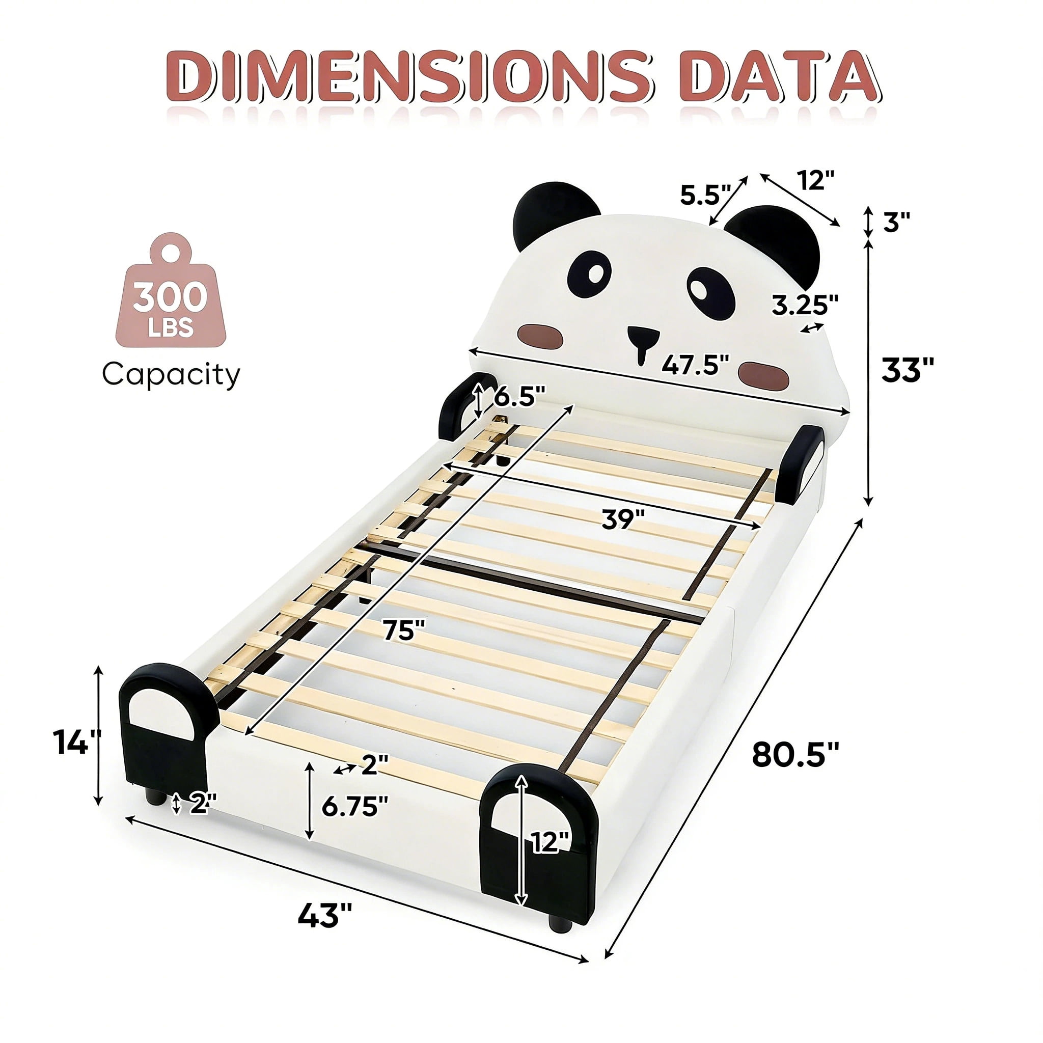 Aisword Twin Size Kid Bed with Panda Headboard, Upholstered Velvet Fabric Twin Daybed with Slats Support, Space-Saving Wooden Corner Sofa Couch Day Bed Frame for Girl, Boy, Teenager