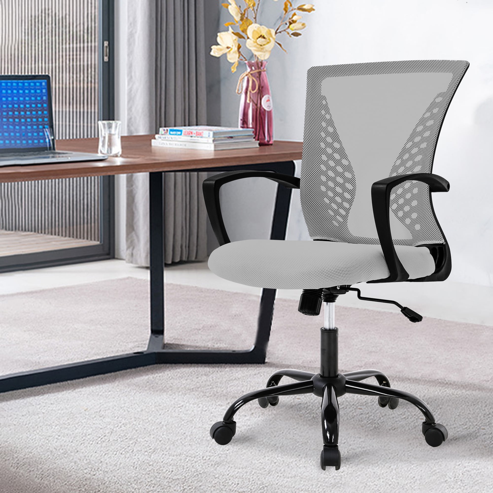 FDW Ergonomic Office Chair, Lumbar Support, Swivel Rolling for Men, Women(Grey)