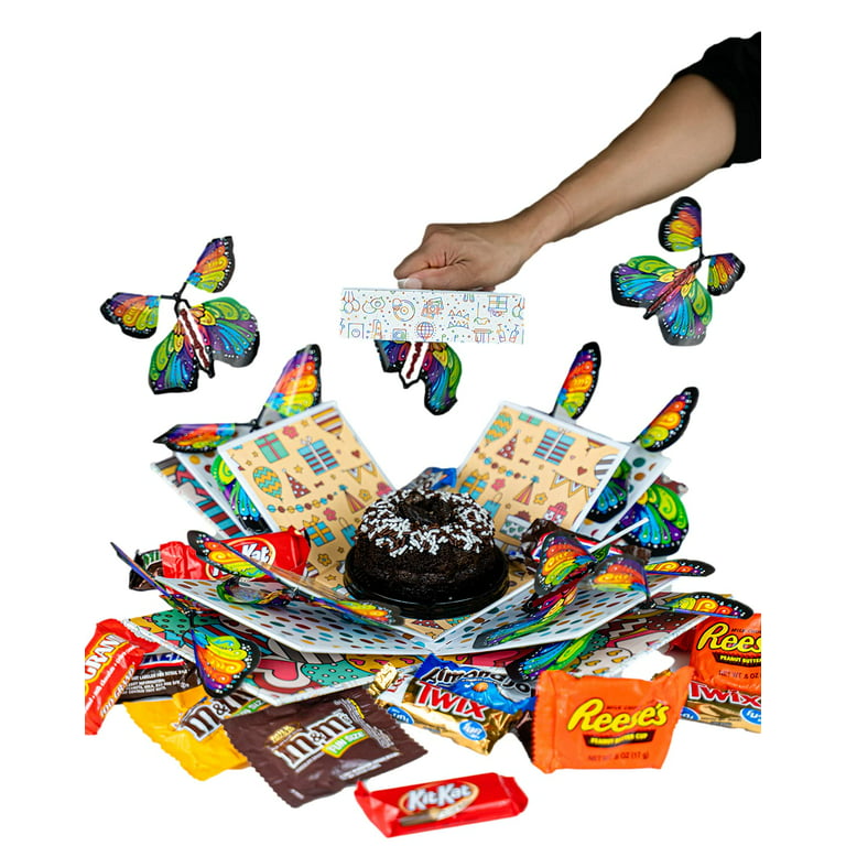  SendaCake Celebration Flying Butterfly Surprise Explosion Gift  Box - Flower Shower & Delicious 3 Mini-Cake for Delivery - Gift for All  Ages & Ideal for All Occasions : Grocery 