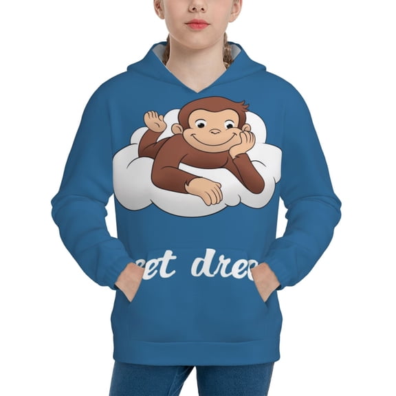 Curious George Printing Hooded Sweater Hoodies For Teens Boys Girls With Pocket Sweatshirt Hoody