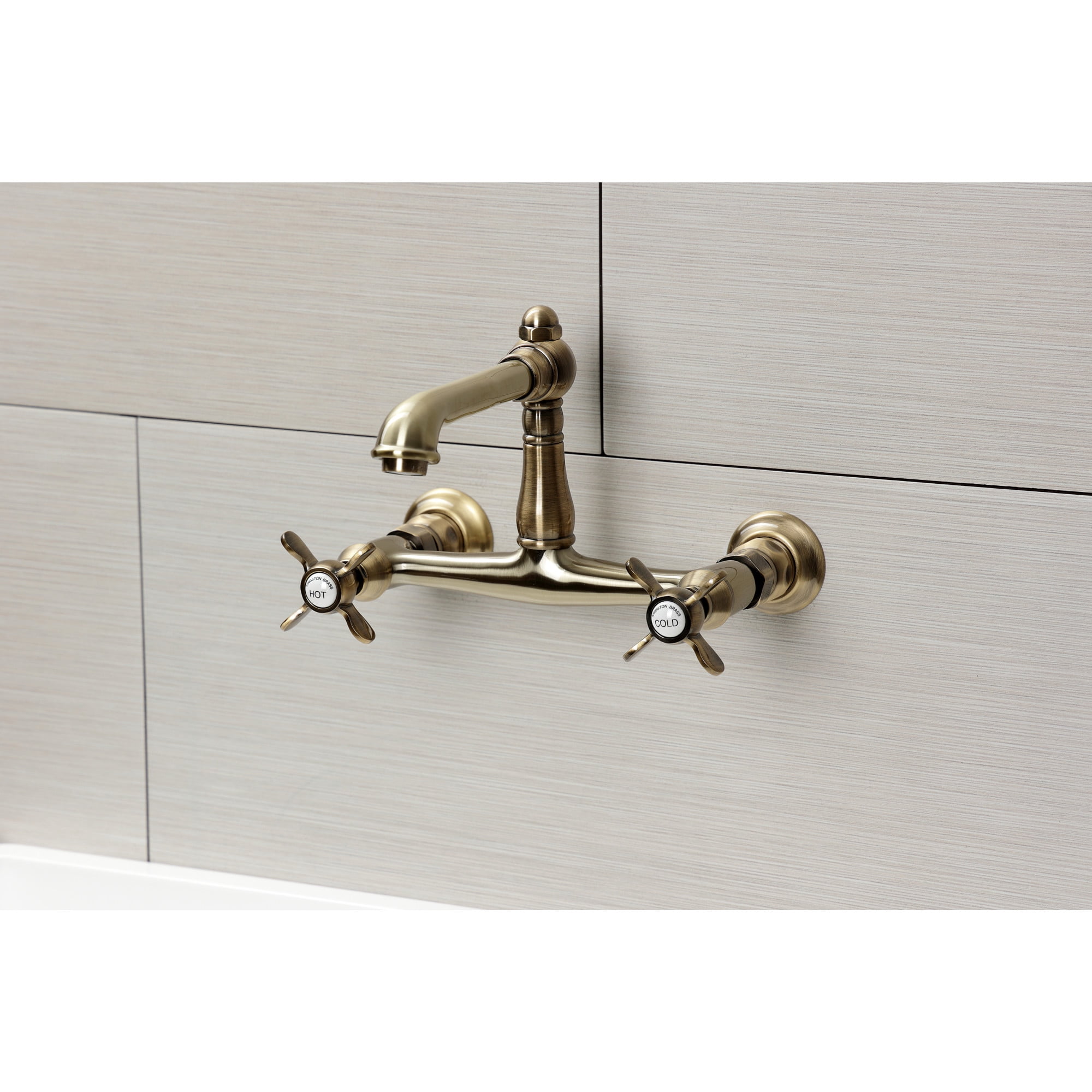 Kingston Brass KS7243BEX Essex Double-Handle Wall Mount Bathroom Faucet, Antique Brass