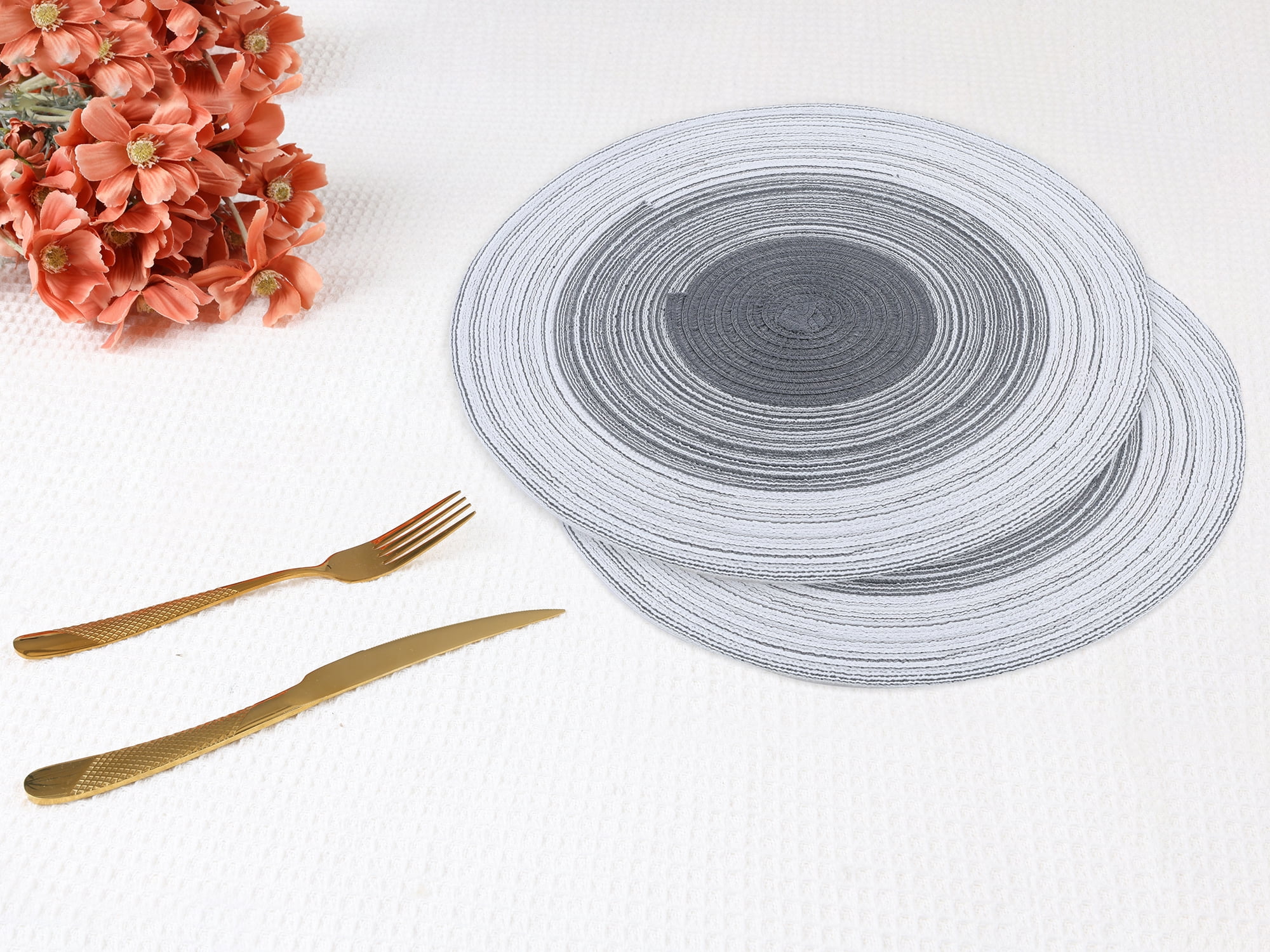 Unique Bargains Set of 6 Rattan Placemats for Dining Table Dark Gray