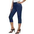 thumbnail image 3 of BVOFAR Capri Jeans for Women Pull On High Waisted Cropped Jean Skinny Elastic Waisted Denim Pants Crop Jeggings Capris Dark Blue XL, 3 of 10