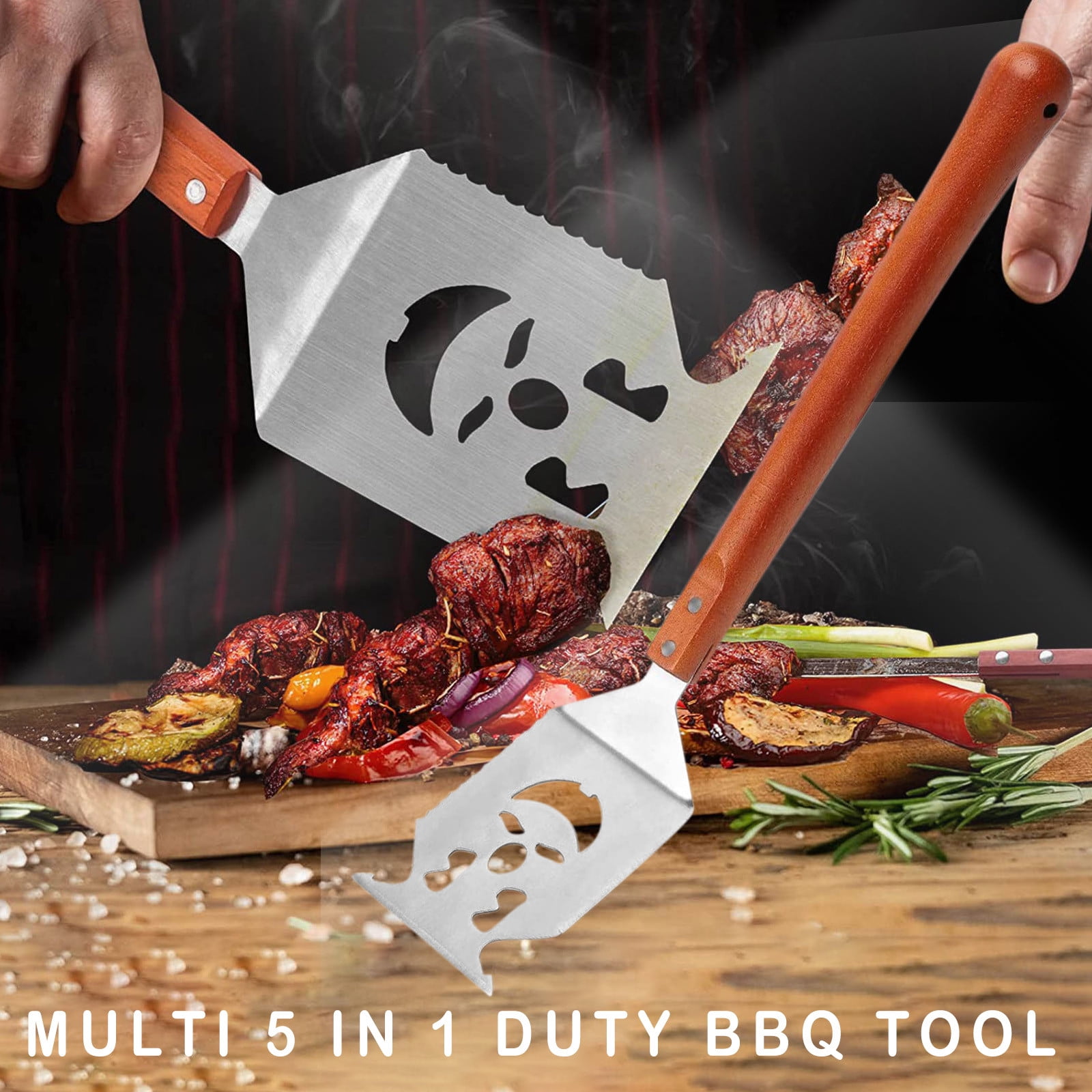 Haykey Multi 5 In 1 Duty BBQ Grill Spatula For Outdoor Grill, 18 Inch