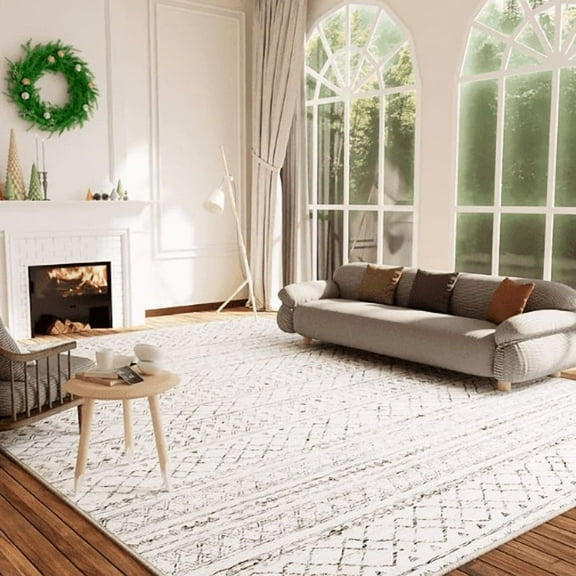 Area Rug - 8*10 Ultra-Thin Washable Rug, Moroccan Living Room Rug, Boho Rug Geometric, Non-Slip Non-Shedding Carpet for Kitchen Bedroom.RED