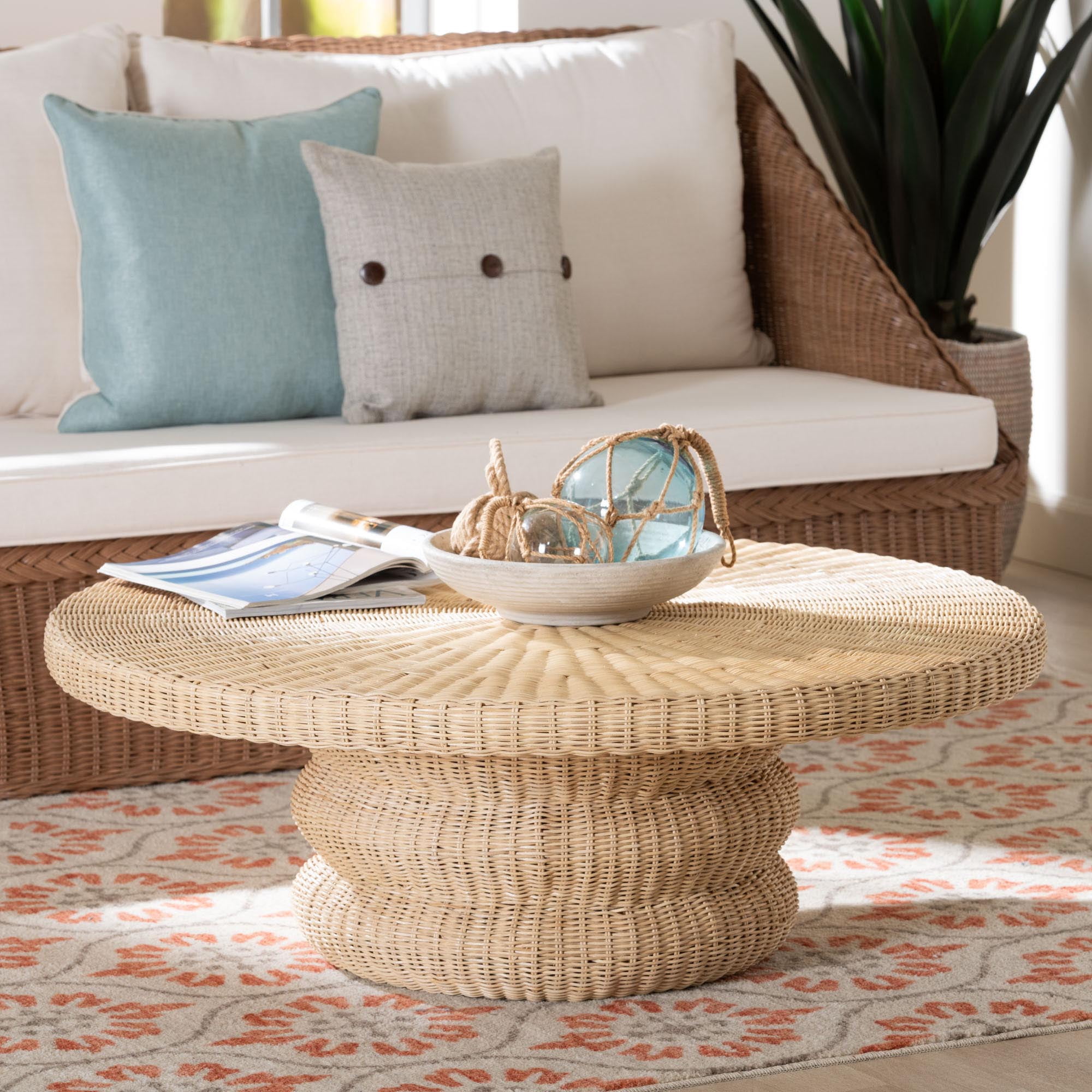 bali & pari Silvia Boho Coffee Table, Natural Rattan