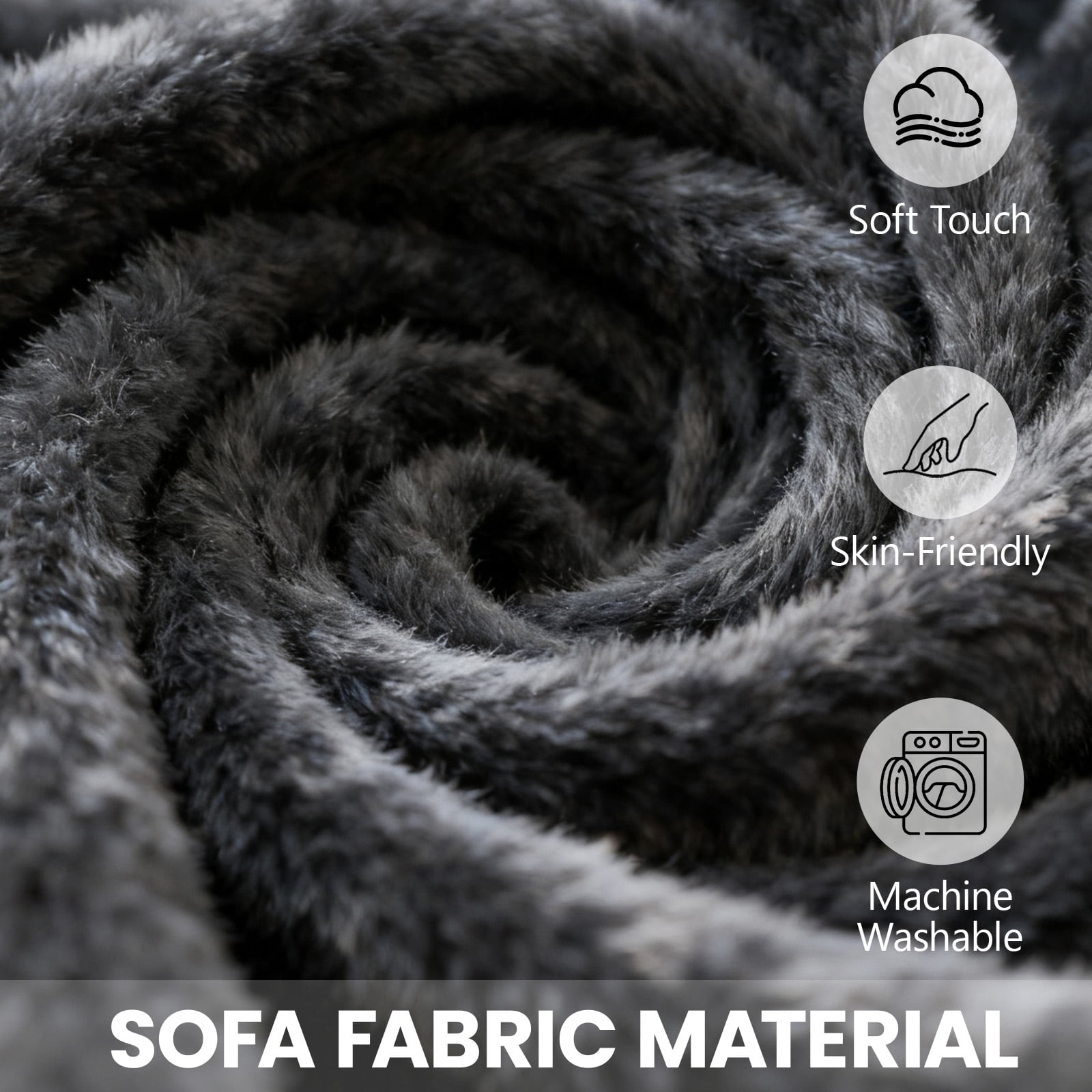 5FT Bean Bag Chair for Adults Teens, Dark Gray high-density foam Filled Soft Sofa, Removable Flannel Cover Round Couch for Living Room Bedroom Dorm