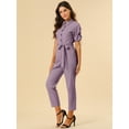 thumbnail image 3 of DARING DIVA Women's Button Up Tie Waist Jumpsuit with Pockets S Dusty Purple, 3 of 6