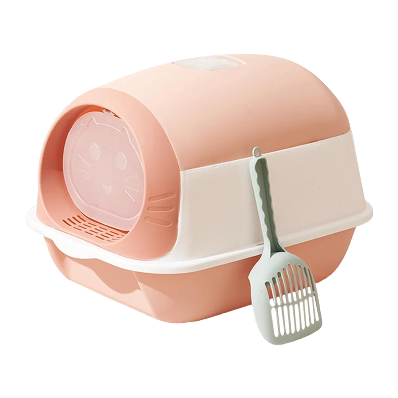 Bvdfgk Enclosed Cat Toilet for Indoor Cats, Hooded Cat Litter Box with Front Door Kitty Pink White