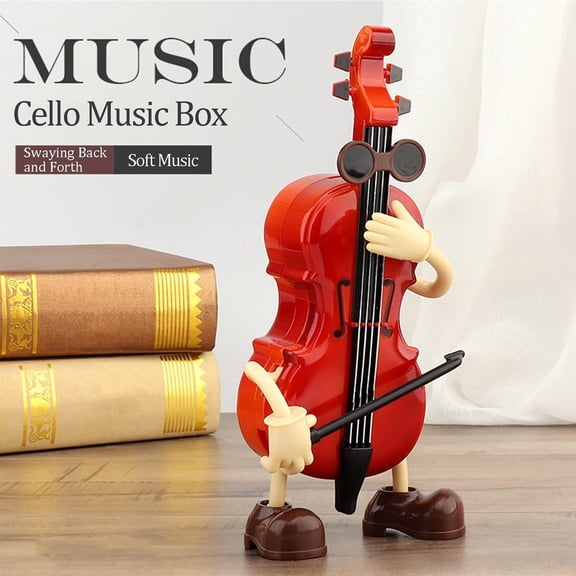 HONGLIN Musical Animated Cello Music Box, Red Decorative Instrument Design with Swaying Motion, Soft Music Player, 7.87 X 4.72 X 3.54 Inches (Red)
