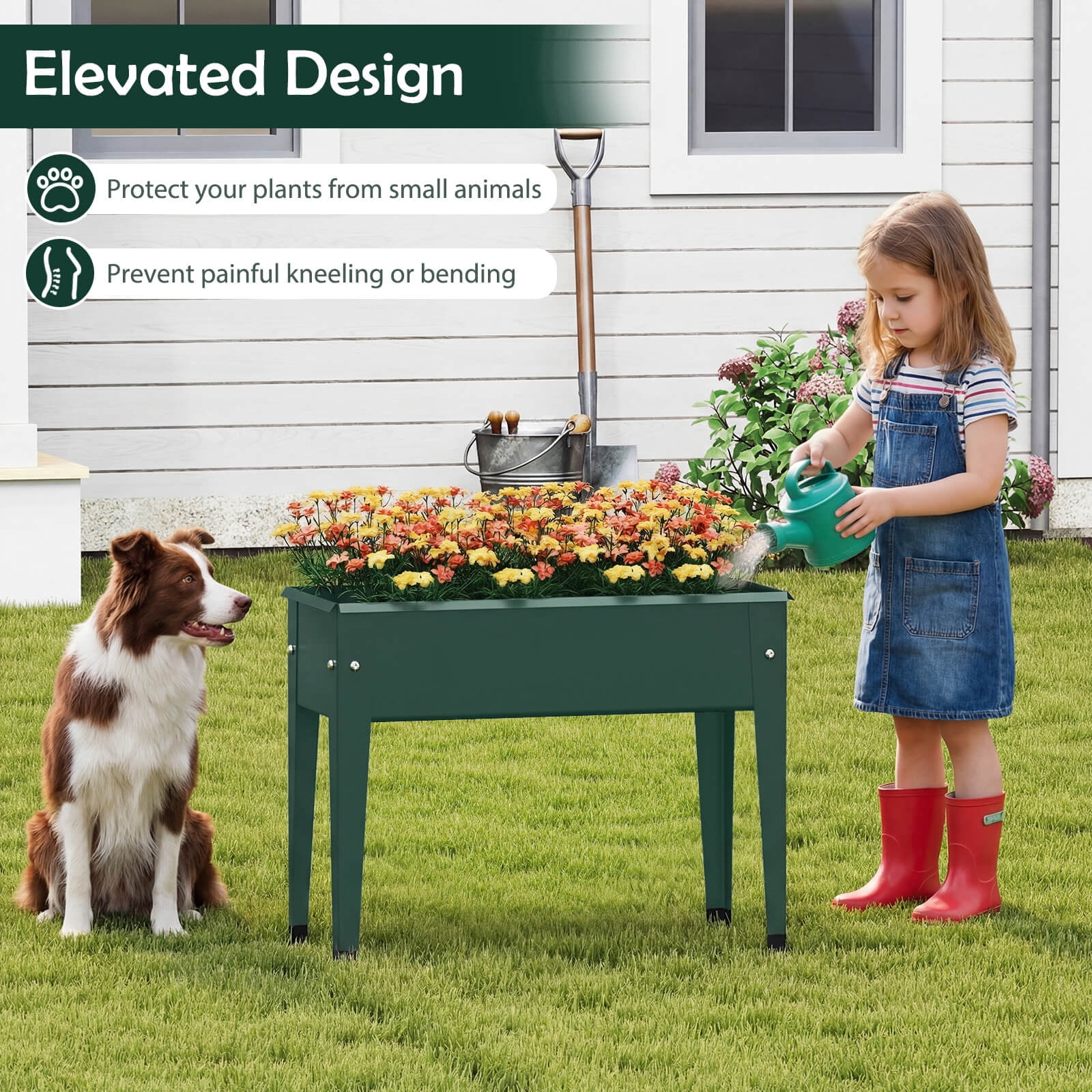 Costway 2 PCS Raised Garden Bed, Elevated Metal Planter Box with Legs and Drainage Holes Green