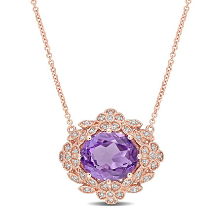 4 Carat T.G.W. Amethyst and 1/5 Carat T.W. Diamond 14kt Rose Gold Necklace