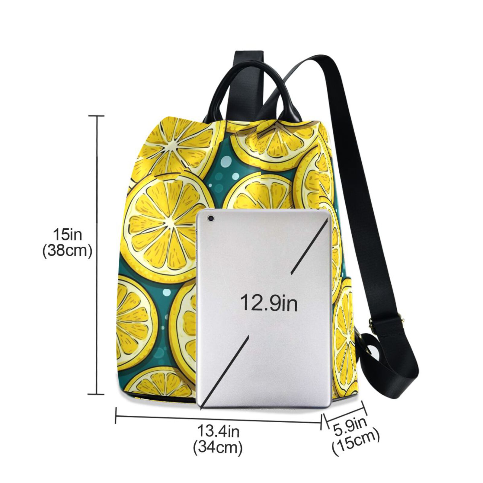 Yellow Lemon Slice Travel Laptops Backpack for Women Anti-theft Casual Work Bag Daypack Lightweight Laptop Bag