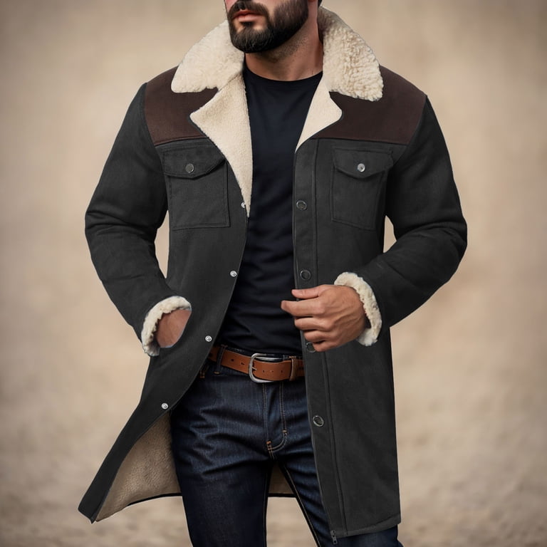 ZTKWD Mens Jacket Western Cowboy Vintage Jacket Long Trench Coats
