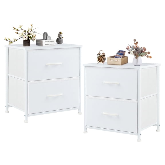 CONCETTA 2-Piece Fabric Dresser Set with Adjustable Feet, 20 inch Nightstand & Drawers for Adult Bedroom, White