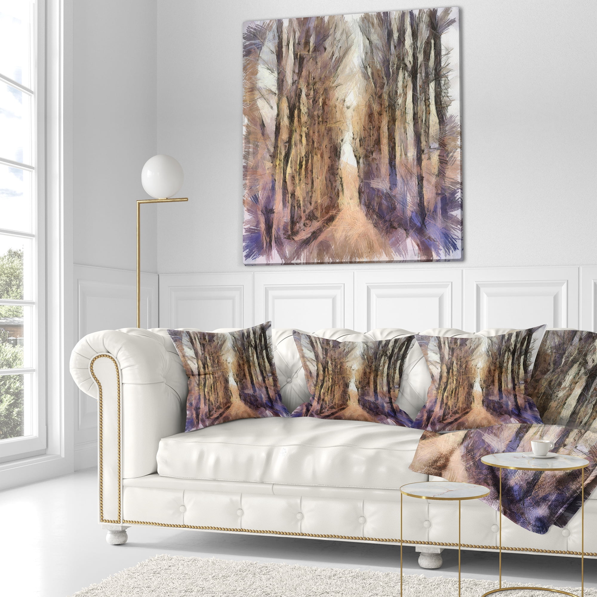 Designart Trees and Road Nature Watercolor - Landscape Printed Throw Pillow - 16x16