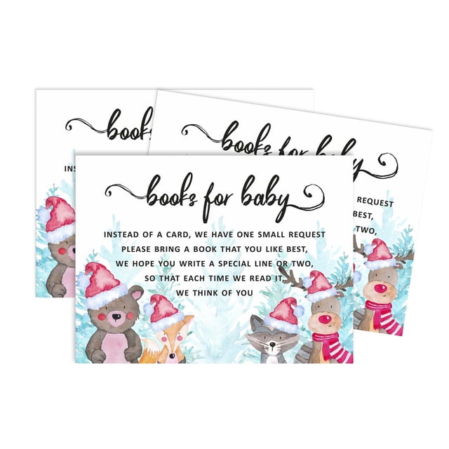 Inkdotpot 30Winter Jungle Theme Gender Neutral Baby Shower Book Request Cards Bring A Book Instead Of A Card Baby Shower Invitations Inserts Games