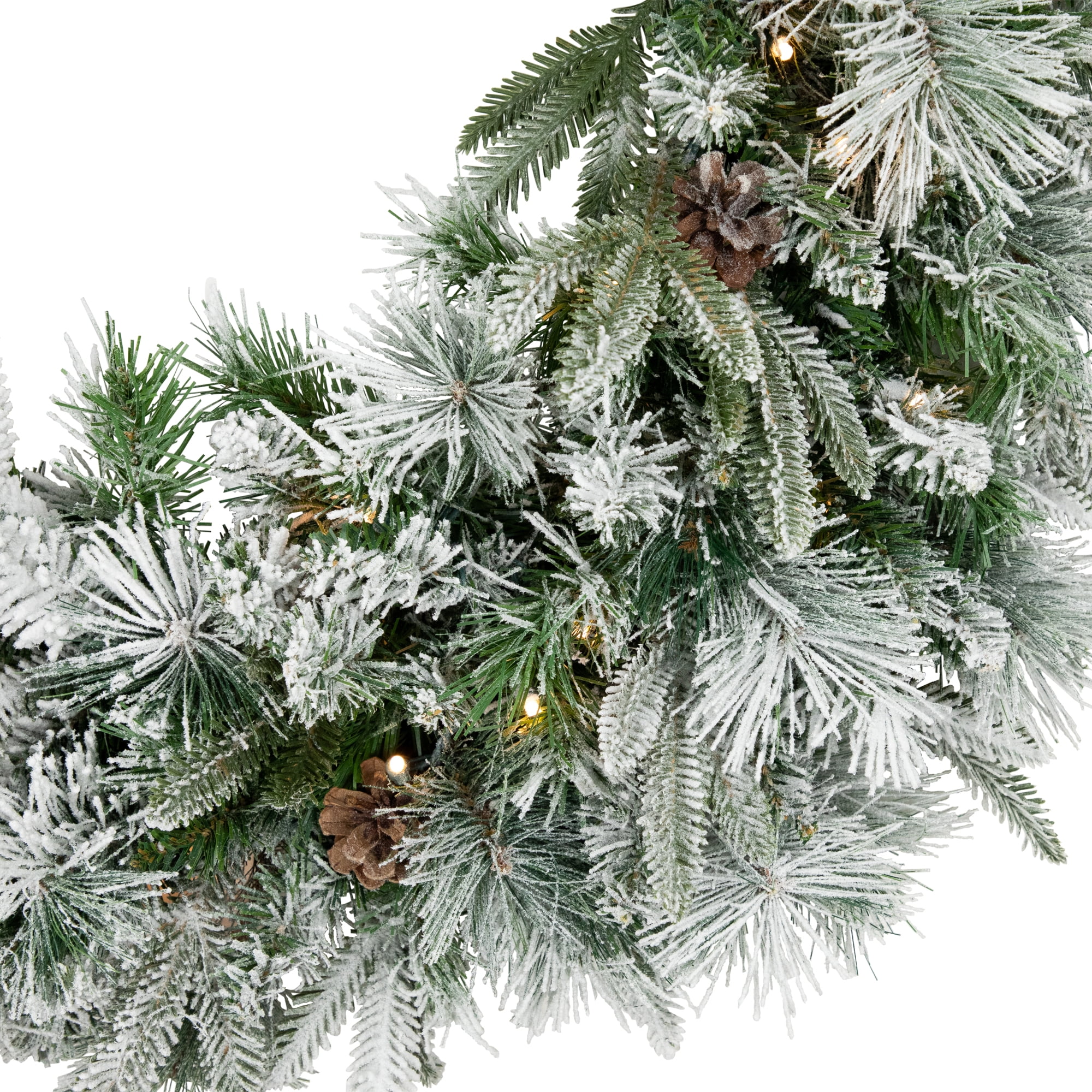 Pre-Lit LED Flocked Mixed Rose Mary Emerald Angel Pine Artificial Christmas Wreath - 30-Inch Clear Lights