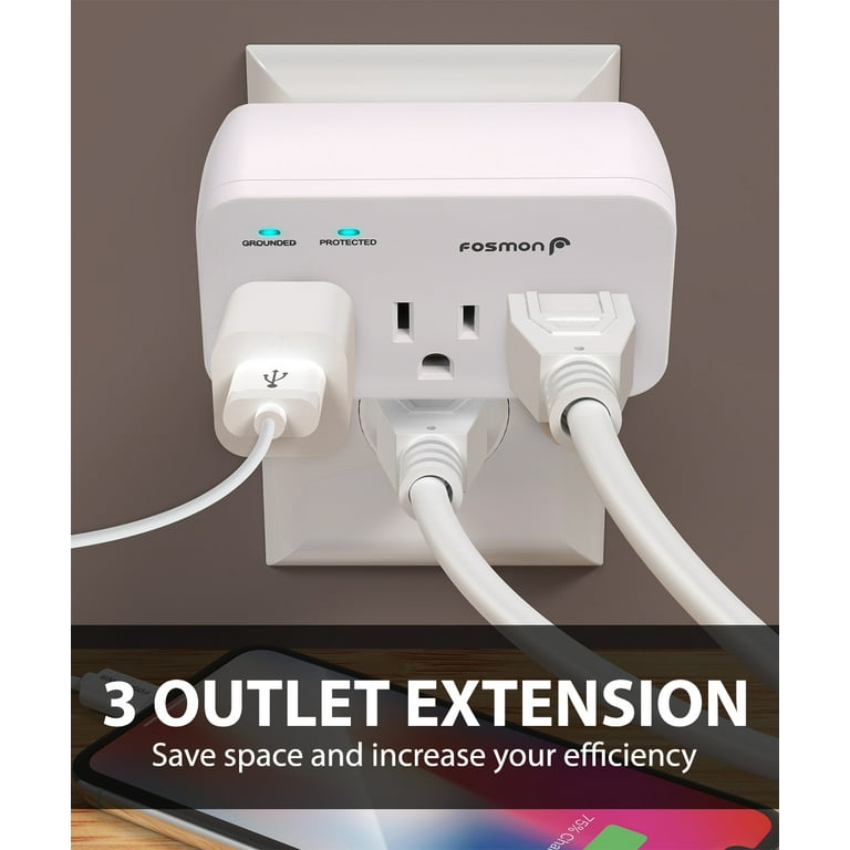 BN-LINK 6 Outlet Extender Multi Plug Outlet with 3 USB Charger Wall Adapter  Tap