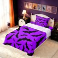thumbnail image 3 of Erosebridal Cartoon Bat Twin Sheets, Halloween Sky Bedding, Purple Burgundy, Black Reversible, 3-Piece, 1 Flat Sheet, 1 Fitted Sheet and 1 Pillowcase, 3 of 6