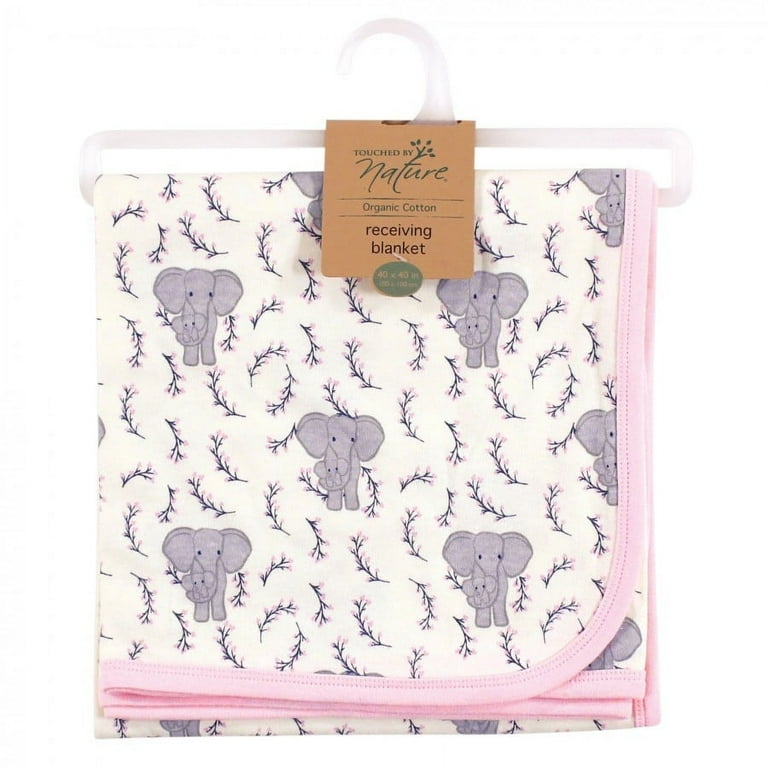 Touched by Nature Baby Girl Organic Cotton Swaddle Receiving and Multi purpose Blanket Pink Elephant One Size