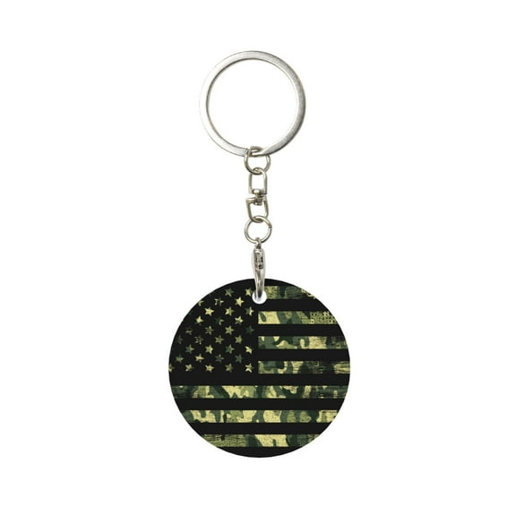 Naloa American Flag Camo Print Round Keychain Keychain Key Ring, Key Tag, Key Chain Bulk for Gift Accessories (Round)
