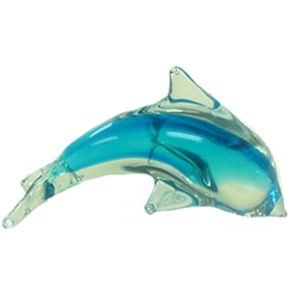 Light Blue And Clear Hand Blown Glass Dolphin Figurine