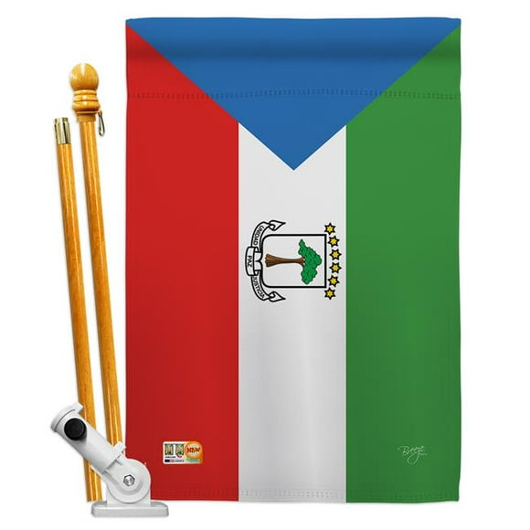 Breeze Decor BD-CY-HS-108305-IP-BO-D-US15-BD 28 x 40 in. Equatorial Guinea Flags of the World Nationality Impressions Decorative Vertical Double Sided House Flag Set with Pole Bracket & Hardware