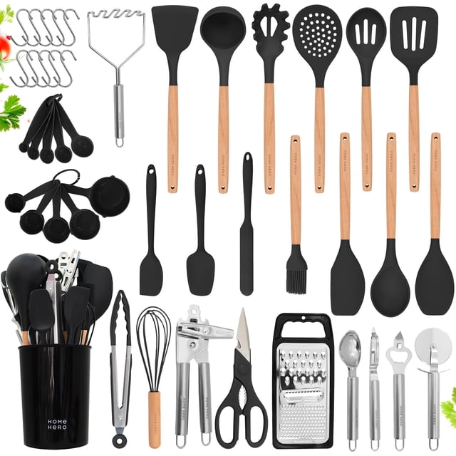 Juego de utensilios de cocina Home Hero, 44 piezas de silicona con soporte