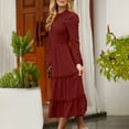 thumbnail image 5 of Dresses for Women 2022 Womens Autumn And Winter Solid Color Long Sleeve Round-neck Smocked Boho Dress A-Line Ruffle Frill Tiered Swing Midi Dress Floral Shirt Dresses Midi Dress Maxi Dress, 5 of 6
