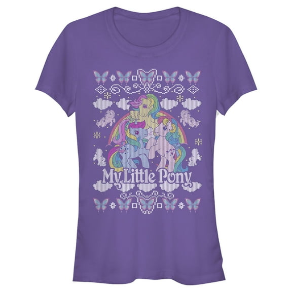 Junior's My Little Pony Ugly Christmas Friends Graphic Tee Purple Large