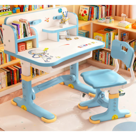 Mohsoe Kids Study Desk Chair Set with Scientific Zones, Widened Writing Area & Golden Distance for Eye & Posture Care Blue