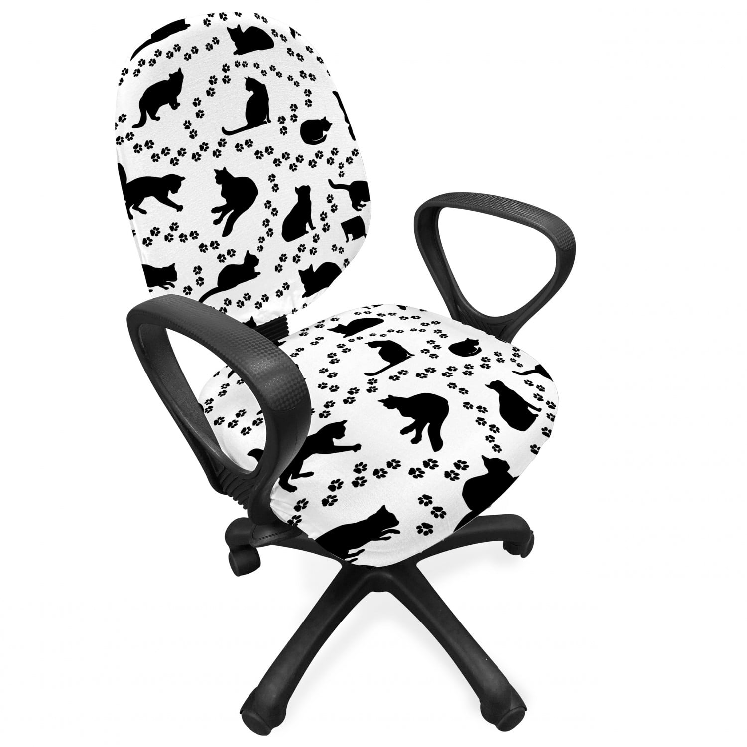 Cat Office Chair Slipcover, Cat Silhouette and Animal Tracks Pattern