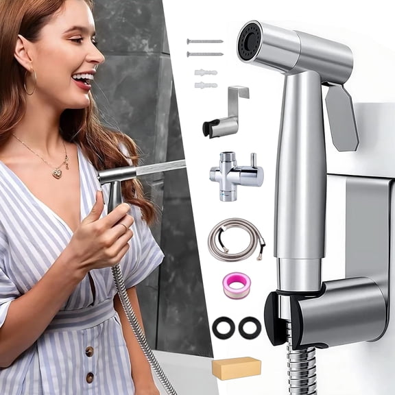 Handheld Bidet Toilet Spray Kit - Stainless Steel Jet Sprayer with Hose, T-VALVES, and Wall Mount