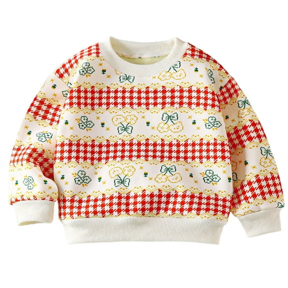 Avtoify Girls Long Sleeve Shirts Casual, Toddler Girls Fall Clothes, Children's Thickened Printed Knitted Crew Neck Long Sleeve Sweater top