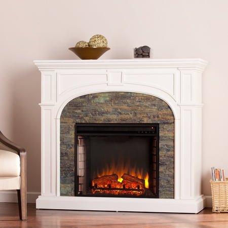 Logaic Electric Fireplace with Faux Stone, White