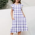 thumbnail image 5 of USNSM (6-15 Years) Middle and Older Children Girls Summer Short-Sleeved Floral Print Waisted Pockets Layered Dress Round Neck Dresses Purple 10-11Years, 5 of 5