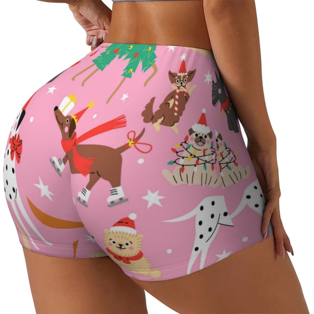 Balery Different Dogs Christmas Pantalones cortos de entrenamiento estampados para mujer, sin costuras, ajustados, para gimnasio, yoga, correr, deportes, ejercicio activo, fitness.-XX-Large
