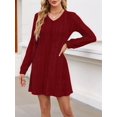 thumbnail image 4 of Women'S Knit Long Sleeve Sweater Dress Casual V Neck Tunic Dresses Fall Trendy Outfits Wine Red M, 4 of 7