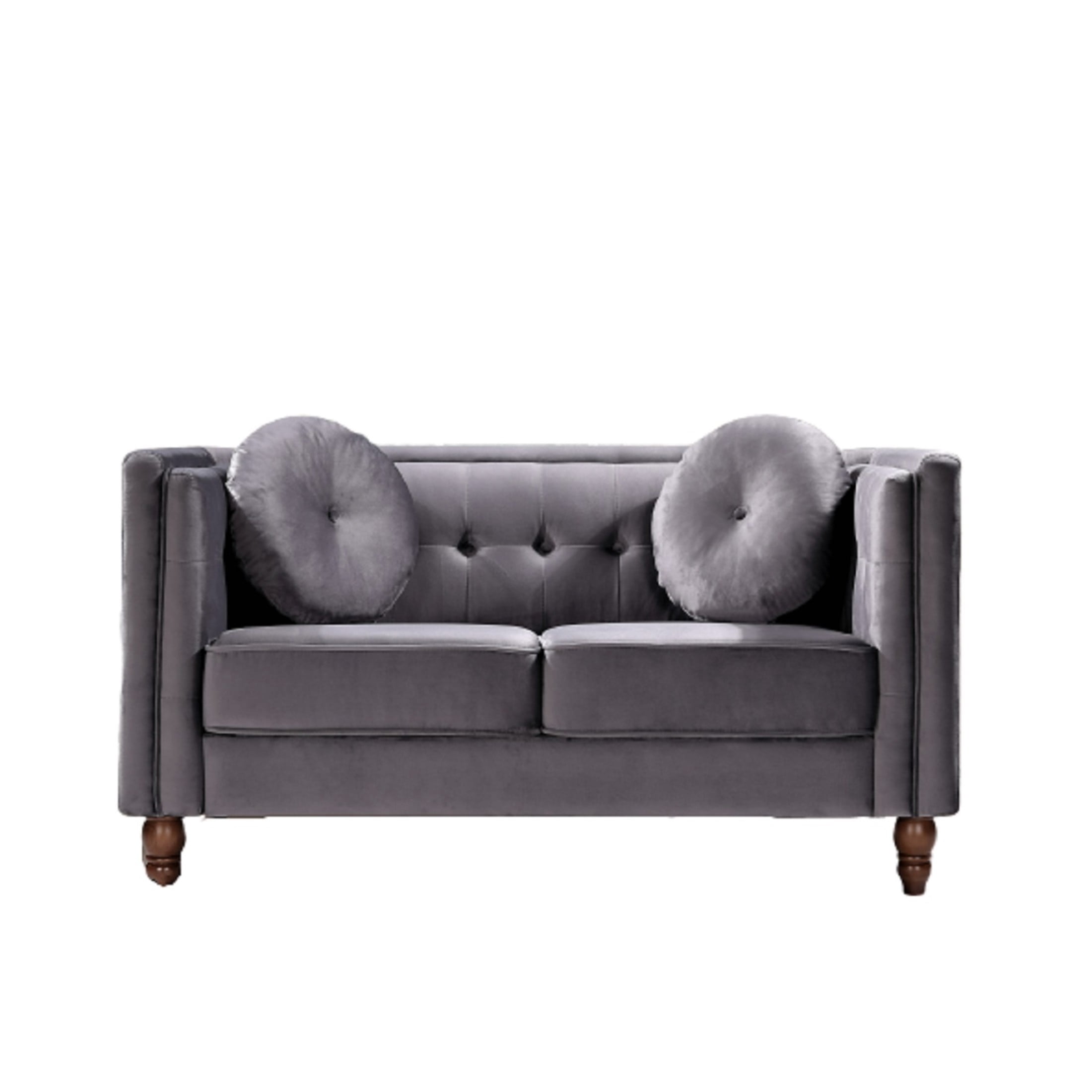 GDF Studio 58.3" Loveseat with Button-Tufted Crushed Velvet Upholstery & Tapered Wood Legs, Gray
