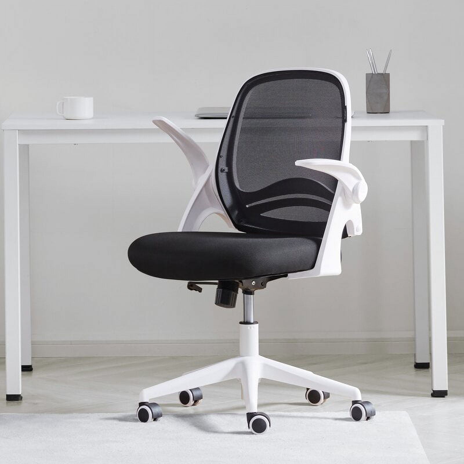 Hbada Office Chair, Desk Chair with Flip-Up Armrests and Saddle Cushion,  Ergonomic Office Chair with S-Shaped Backrest, Swivel, Mesh, for Home and