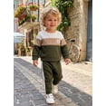 thumbnail image 5 of RUINIXCW Toddler Baby Boy Fall Winter Clothes Infant Baby Boys 2 Pieces Outfit Textured Contrast Color Long Sleeve Crewneck Sweatshirts and Joggers Pants Set, 5 of 9