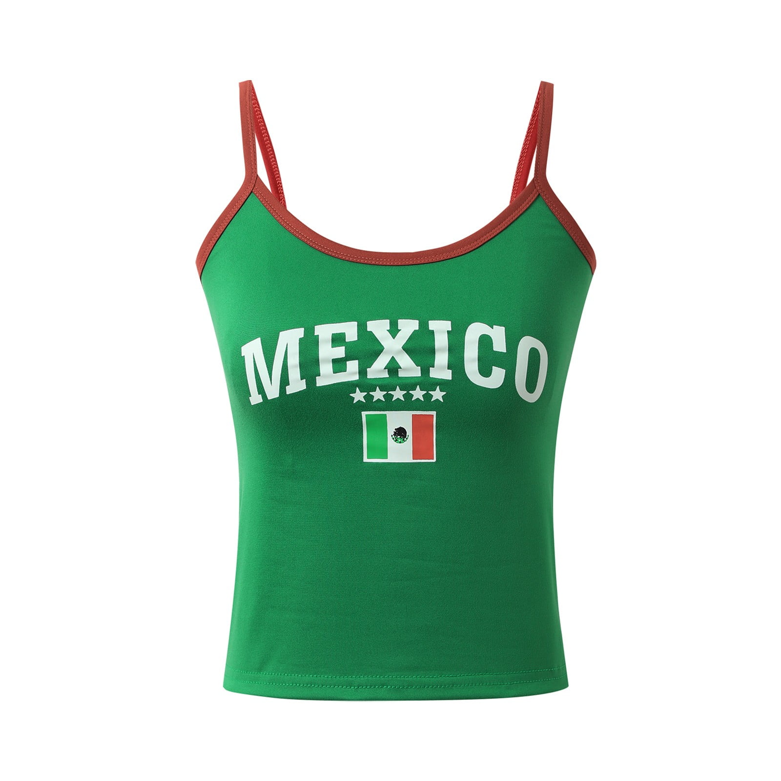 CUZIBR Women Camisole Tees Tank Tops Spaghetti Strap Sleeveless Mexico Flag Crop Top T Shirts Graphic Tees For Women Slim Fit Vintage Shirts Basic Fashion Football Dressy Clothes,M