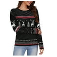thumbnail image 2 of Asklazy Women's Pullover Sweaters Long Sleeve Print Knitted Crew Neck Sweater Tops（a Little Run Big）US Size,M,Christma Black, 2 of 18